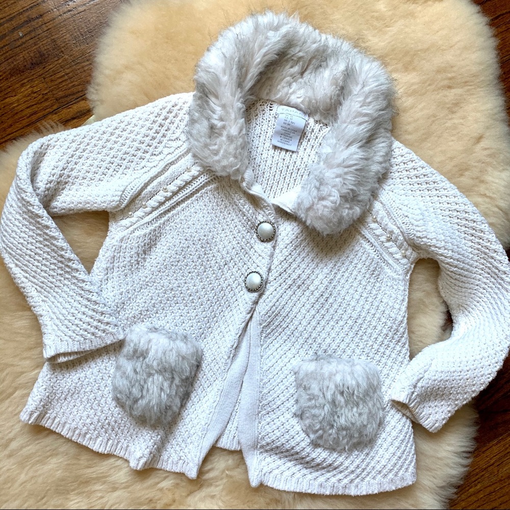 Tahari Girls Sweater Faux fur knitted coat 3T